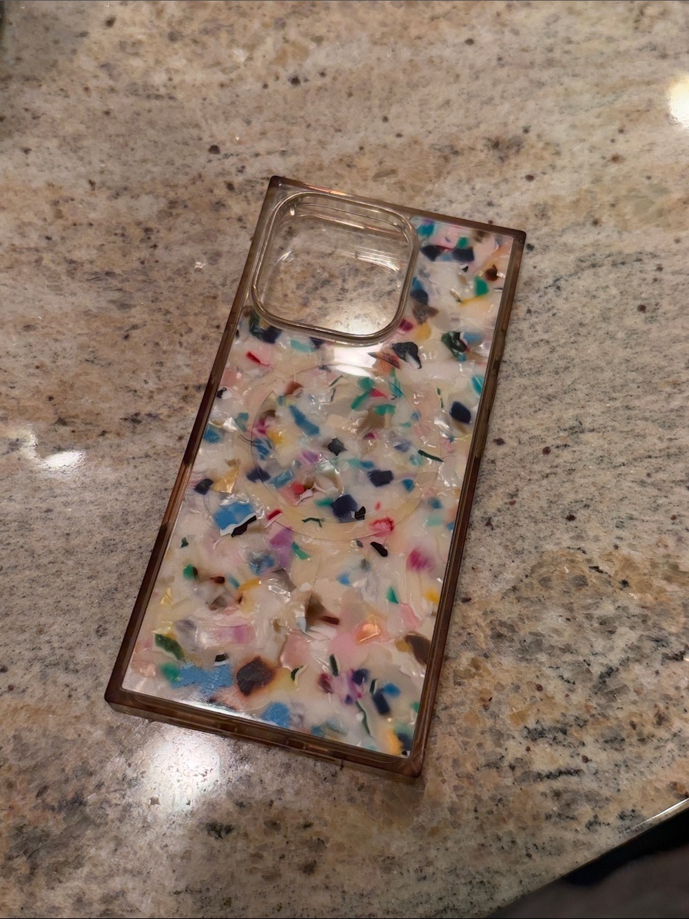 Flaunt iPhone 16 pro Cream Confetti Clear-Trim Phone Case with Multicolor Inlay